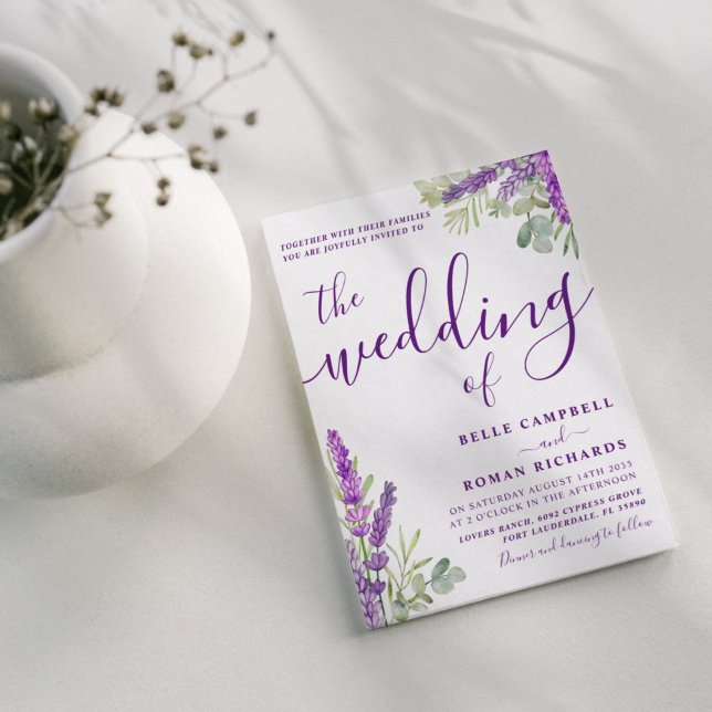 Rustik Lavendel & Eukalyptus Salvia & Syren Bröllo Inbjudningar (Skapare uppladdad)