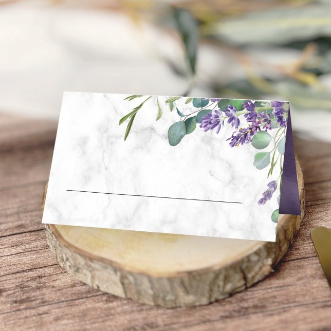 Rustik Lavendel och Eukalyptus Marmor Bröllop Placeringskort (Skapare uppladdad)