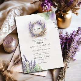 Rustik Lavender Elegant Utandning Monogram Bröllop Inbjudningar