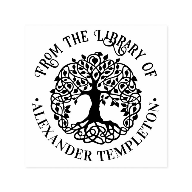 Rustik Leafy Träd med rötterna Rnd Bibliotek Bok N Självfärgande Stämpel (Design)
