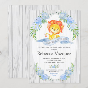 Rustik Lejon Blue Blommigt Baby Shower-inbjudan Inbjudningar