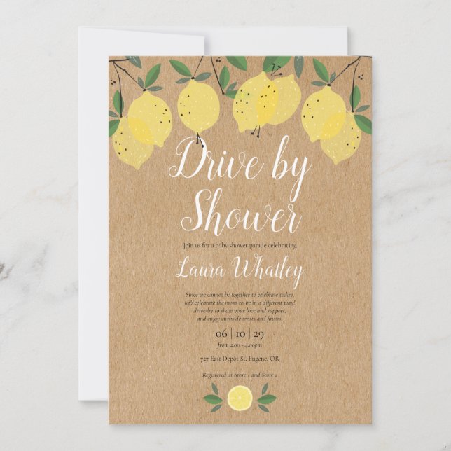 Rustik Lemon Drive By Baby Shower Inbjudan (Framsida)