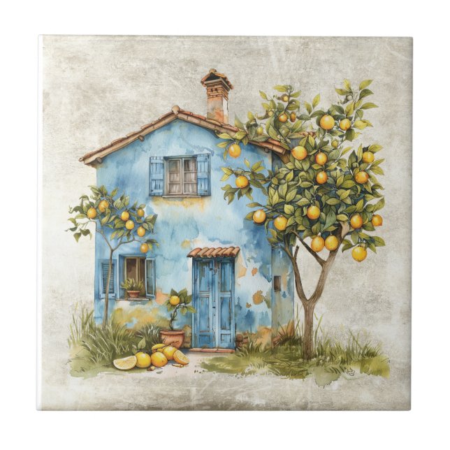 Rustik Lemon Shabby Chic Stugukunst Keramik Kakelplatta (Framsidan)