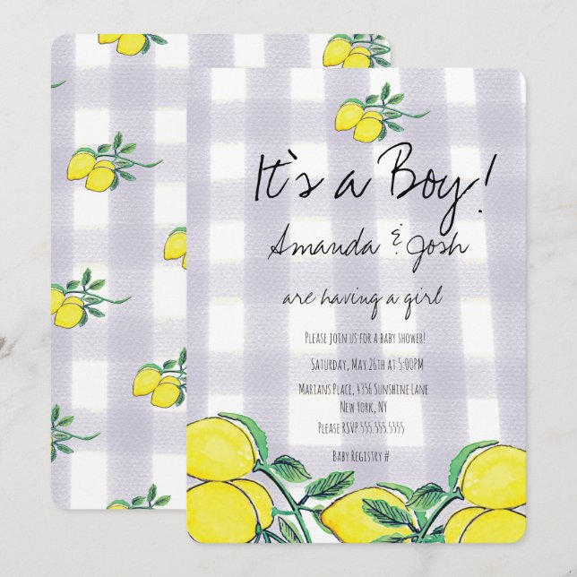 Rustik Lemon Vattenfärg Citrus Landet Baby Shower Inbjudningar (Fram/baksida)