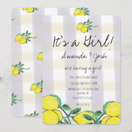Rustik Lemon Vattenfärg Citrus Rutig Bebis Kalas Inbjudningar