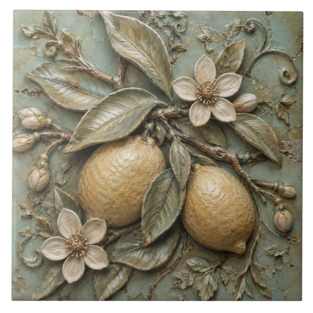 Rustik Lemonblomma Citrus Fals Relief Kakelplatta (Framsidan)