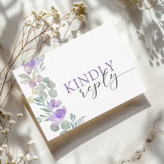 Rustik Lila Blommig Akvarell Bröllop RSVP OSA Kort
