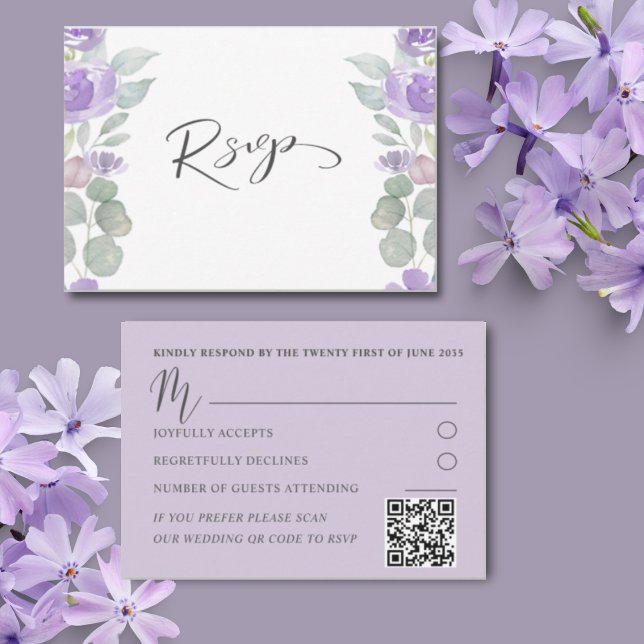 Rustik lila blommig eukalyptus bröllop RSVP OSA Kort (Skapare uppladdad)