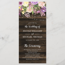 Rustik Lila Blommigt String Ljus Bröllop Program
