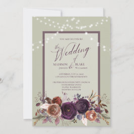 Rustik Lila Blommigt String Ljust grönt Bröllop Inbjudningar