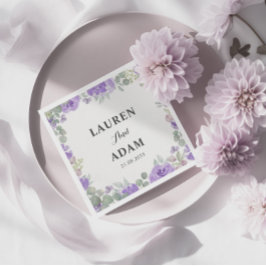 Rustik Lila Blommigt Watercolor Bröllop Pappersservett