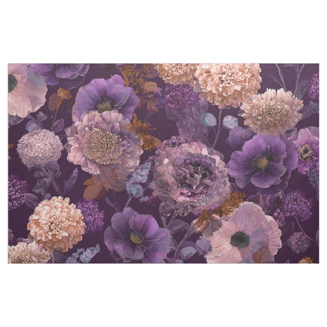 Rustik lila botanisk djärv vintage blommig tyg (Yard)