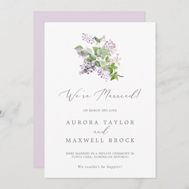 Rustik lila bröllopsannonsering meddelande (Fram/baksida)