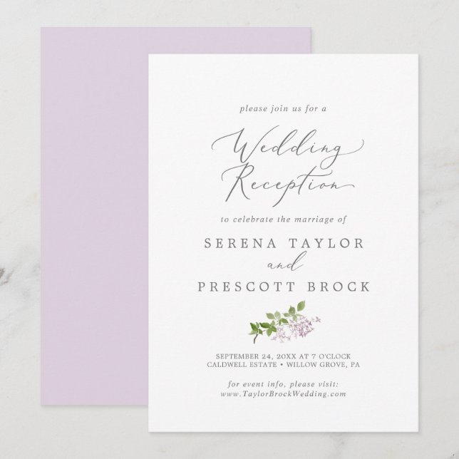 Rustik lila bröllopsmottagning inbjudningar (Fram/baksida)