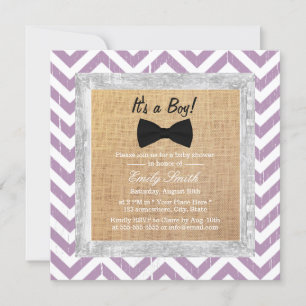 Rustik Lila Chevron Bow Tie Boy Shower Inbjudningar