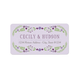 Rustik Lila Grönt Blommigt Bröllop Returadress Adressetikett