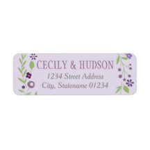 Rustik Lila Grönt Blommigt Bröllop Returadress