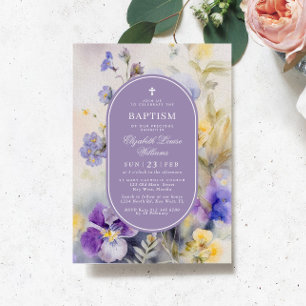 Rustik Lila & Gula blommor Elegant Baptism Inbjudningar