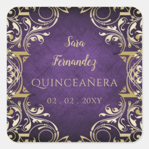 Rustik Lila Guld Elegant Quinceanera Fyrkantigt Klistermärke