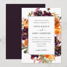 Rustik Lila Gult Burgundy Blommigt Fall Wedding Inbjudningar