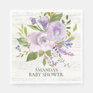 Rustik Lila Lavender Blommigt Shower Pappra Napkin Pappersservett
