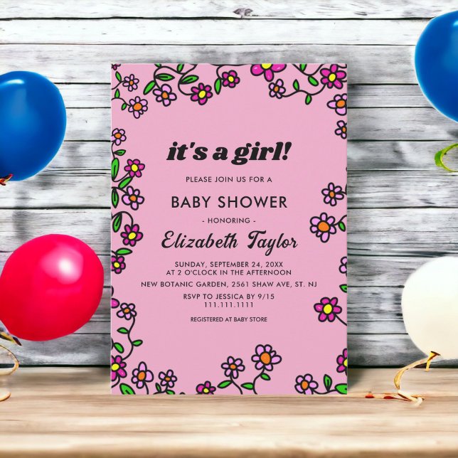 Rustik Lila Magenta Ro Blommigt Baby Shower Inbjudningar (Skapare uppladdad)