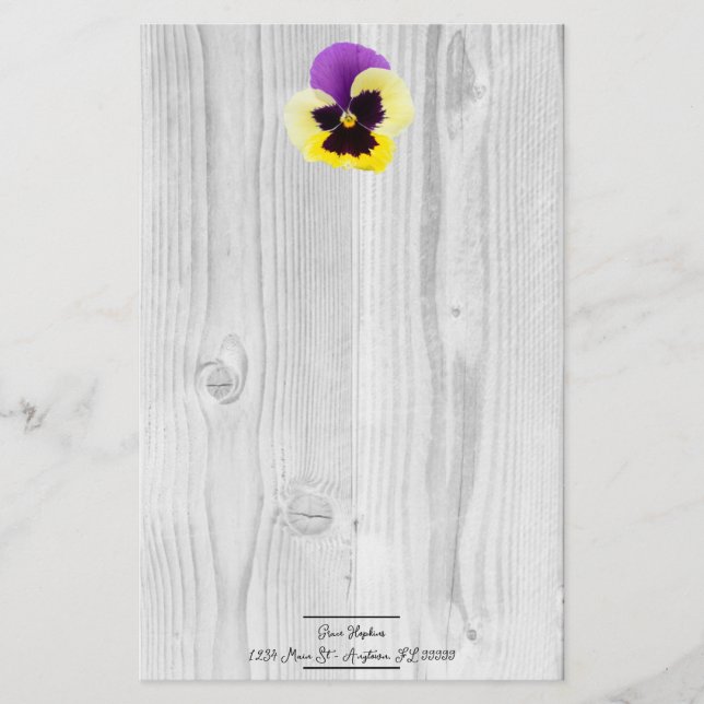 Rustik Lila och Gult Pansy Stationery Brevpapper (Framsida)
