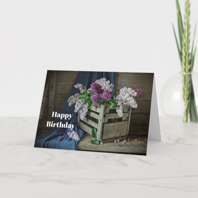 Rustik Lila och vit Lilacs Blommigt Födelsedag Kort (Framsida)