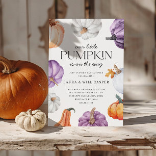 Rustik Lila Orange Vita Pumpkin Baby Shower Inbjudningar