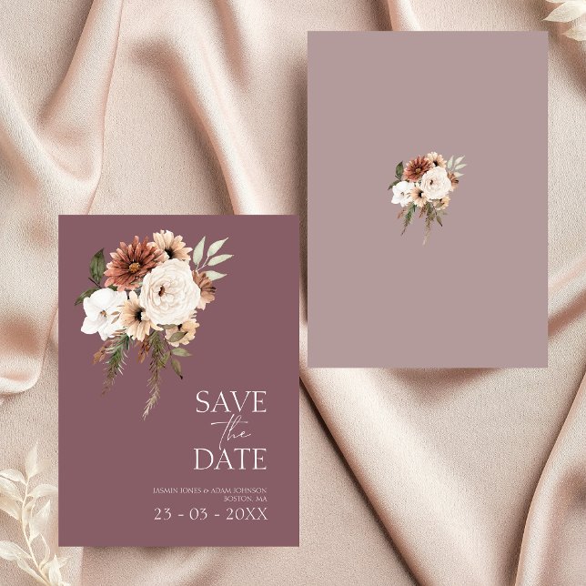 Rustik Lila Peach Blommigt Bröllop spara datum (Rustic Purple Peach Floral Wedding Save the Date)