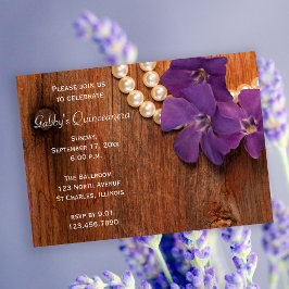Rustik Lila Periwinkle Flower Pearls Quinceanera Inbjudningar