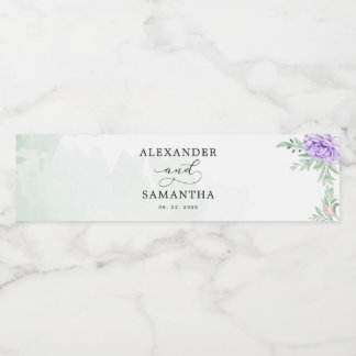 Rustik Lila Ro Blommigt Eucalyptus Boho Bröllop Vattenflaskor Etikett