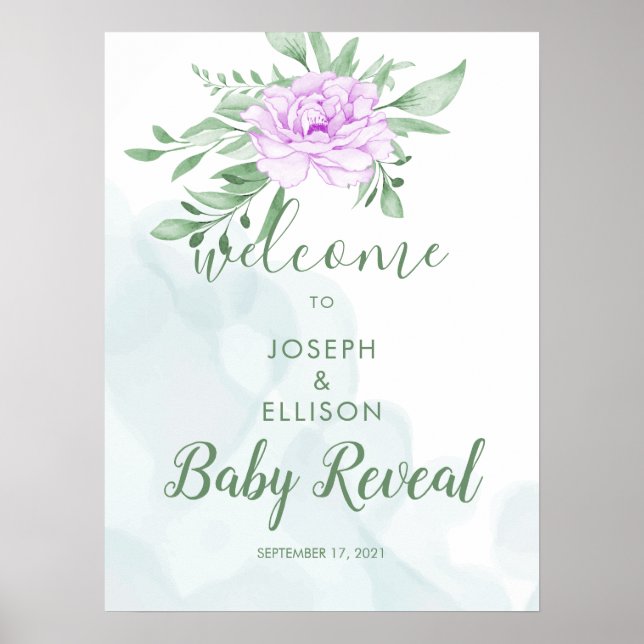 Rustik Lila Ro Eucalyptus Löv Gender Reveal Poster (Framsidan)