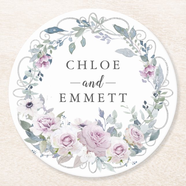 Rustik  Lila Ro Utandning Underlägg Papper Rund (Framsidan)