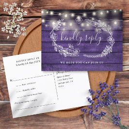 Rustik lila trä blommig sångförfrågan RSVP-kort Inbjudan Vykort