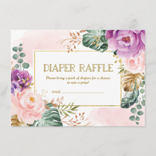 Rustik  Lila Tropical Blommigt Diaper Raffle Tilläggskort