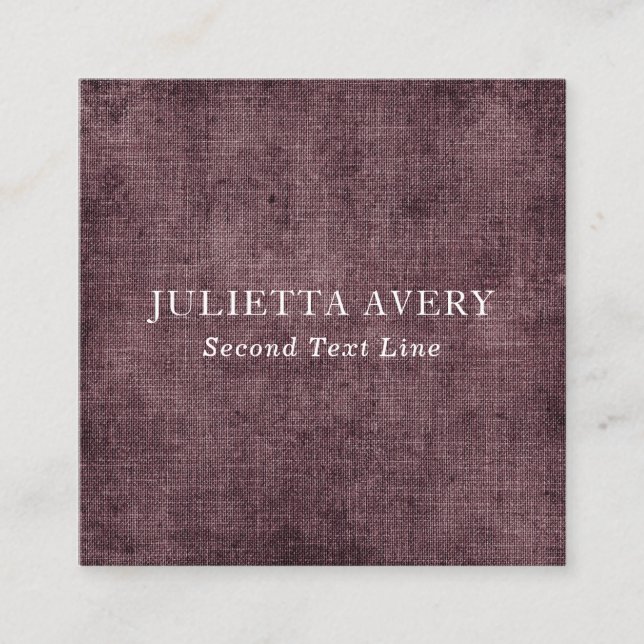 Rustik Lila Vin Linen Struktur Professionell Fyrkantigt Visitkort (Framsida)