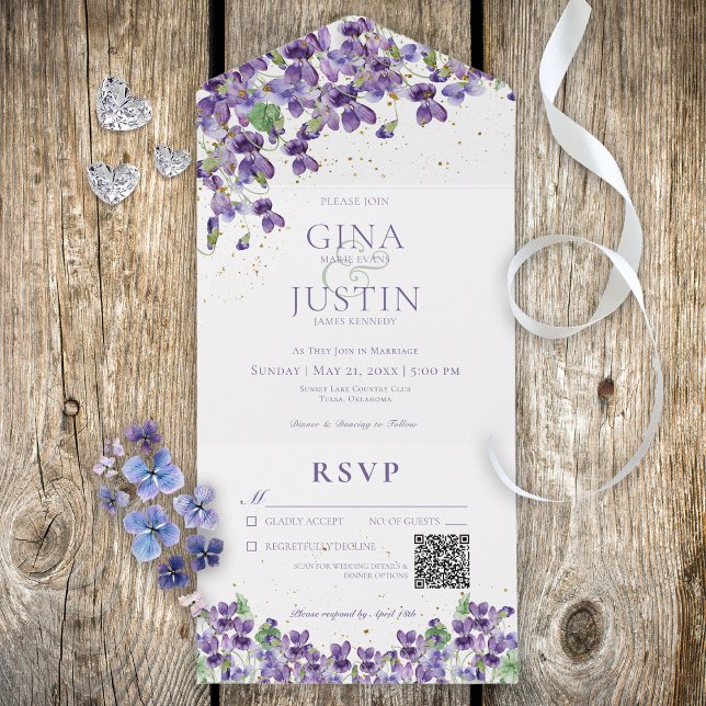 Rustik Lila Violets Guld Gnistra QR-kod (Also available without a QR code.)