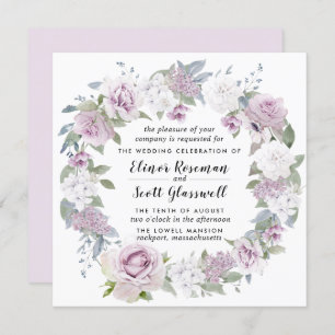 Rustik  Lila Vit Blommigt Square Bröllop Inbjudningar