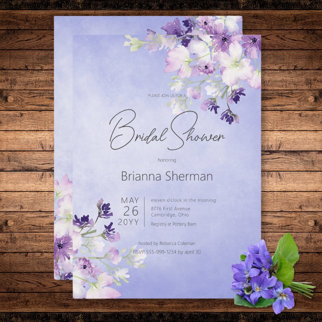 Rustik Lila Watercolor Blommigt Möhippa Inbjudningar (Rustic Purple Watercolor Floral Bridal Shower Invitation)
