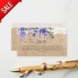 Rustik Lila Wisteria Blommigt Snöre Bröllop Tilläggskort