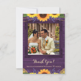 Rustik Lila Wood Ljus Solrosfoto Bröllop Tack Kort