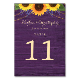 Rustik Lila Wood String Ljus Solros Bröllop Bordsnummer