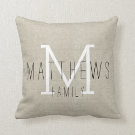 Rustik Linen Family Monogram Dekorativ kudde