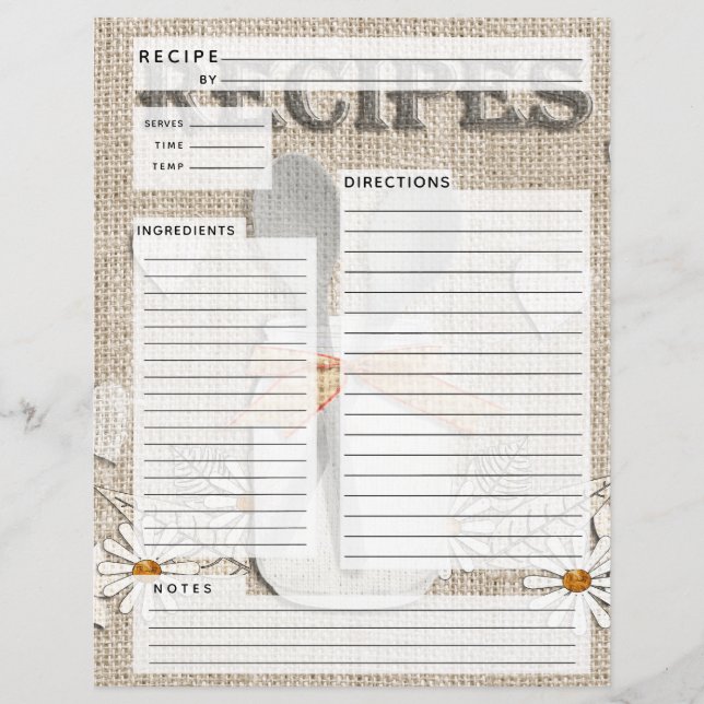 Rustik Linen Recipe Infoga för Möhippor (Framsida)