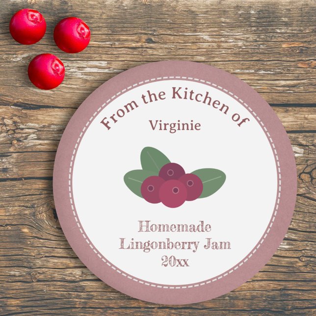 Rustik Lingonjamsetikett Runt Klistermärke (Rustic Lingonberry Jam Label Sticker)