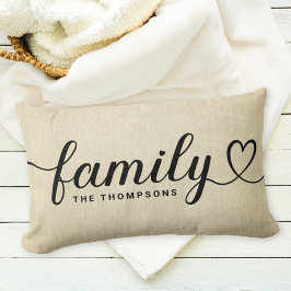 Rustik Linne Familj Hjärtmanus Monogram Lumbarkudde