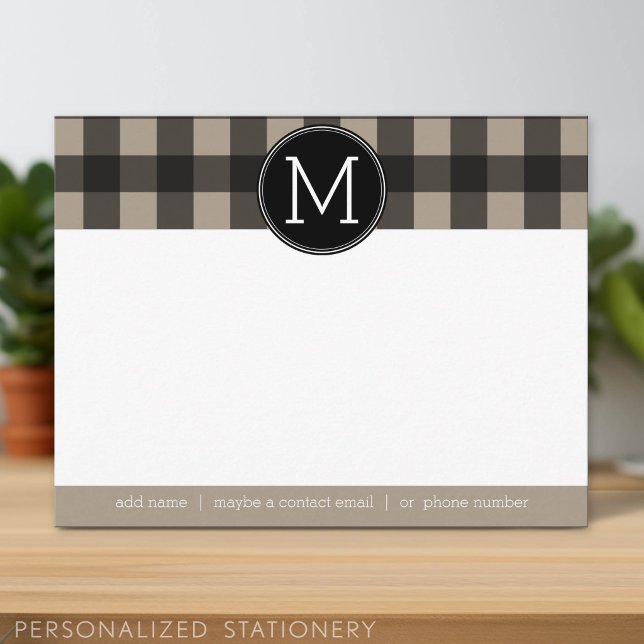 Rustik linne svart Buffalo-rutig gingham tack Kort (Personalized Stationery)