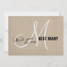 Rustik Linneduk Bröllopsinbjudan Var Min Best Man Inbjudningar