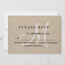 Rustik Linneduk Bröllopsmonogram Initial RSVP OSA Kort